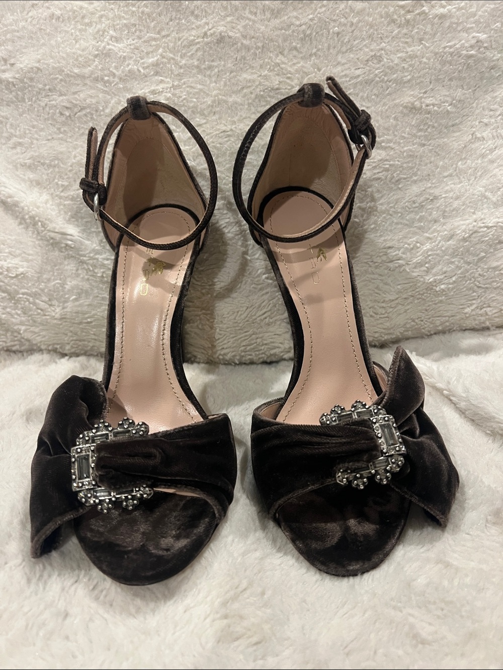 Etro Milano Velvet Ankle-Strap High Heels with Crystal Accent